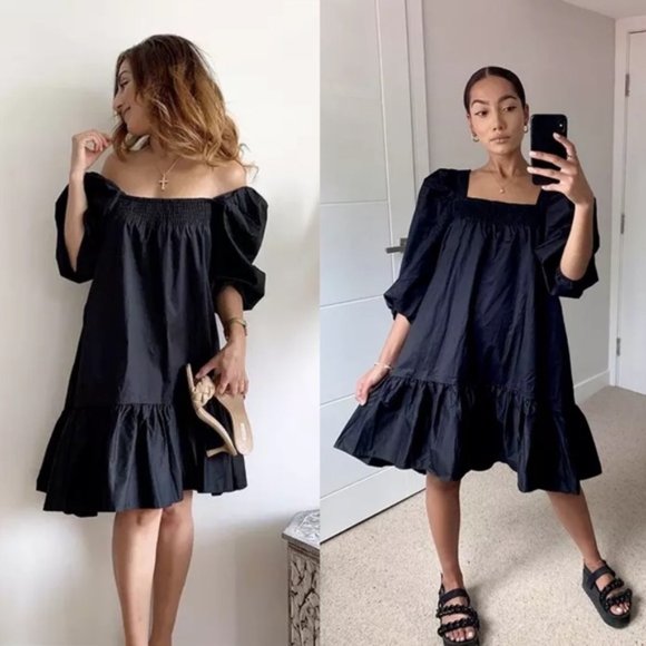 cotton black dress with sleeves